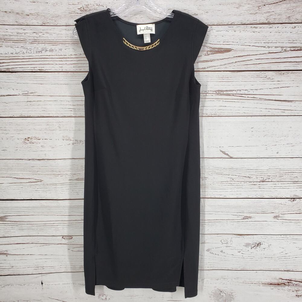 Joseph Ribkoff Women's Black Jeweled Double Front Slit Sheath Dress Size 12